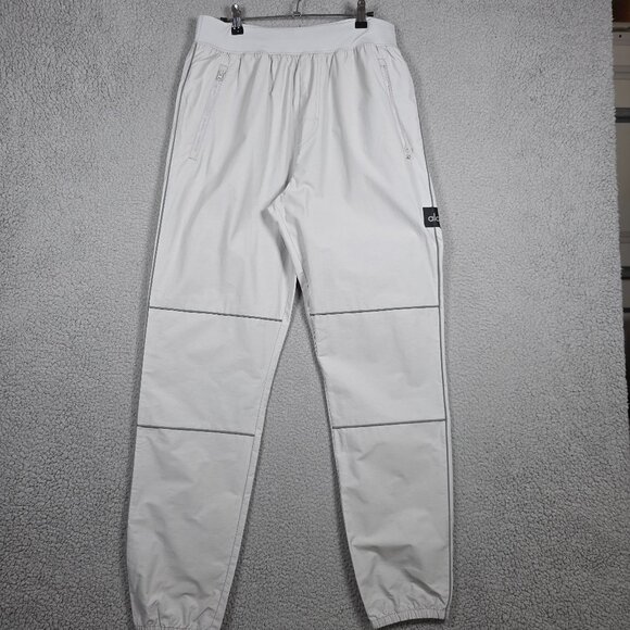 ALO Yoga Pants - alo Track Sweat Pants Womens Size Large Silver Reflectors Tapered Leg Relaxed
